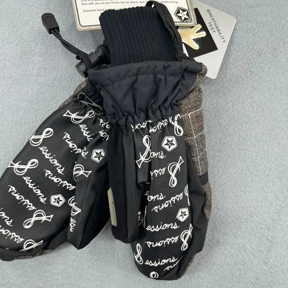 Sessions Riley Windowpane Plaid Mittens Gloves Womens Small Java‎ Snow Ski NWT